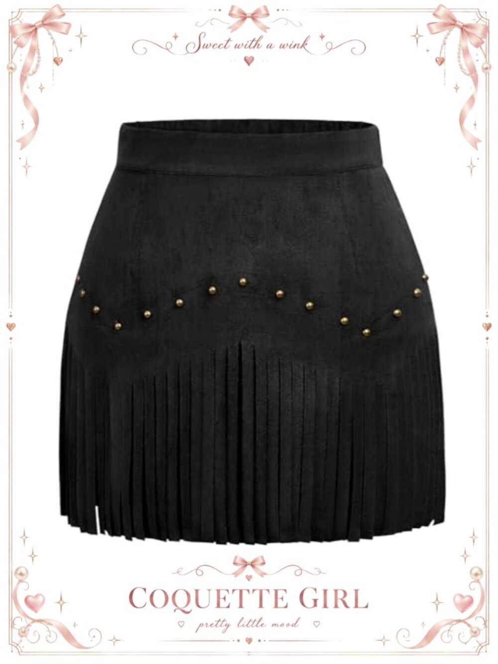 Faux Suede Fringe Mini Skirt High Waist A-Line Western Cowgirl